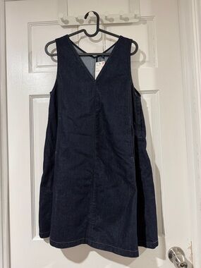 Uniqlo Kids Dark Navy Denim V-Neck Sleeveless Mini Dress Size 11-12